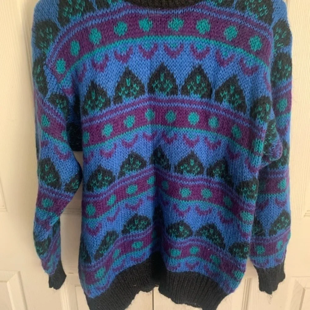 Unisex Med Mohair Acrylic Pullover Retro 90s Granny Sweater Geometric Gallagher‎
